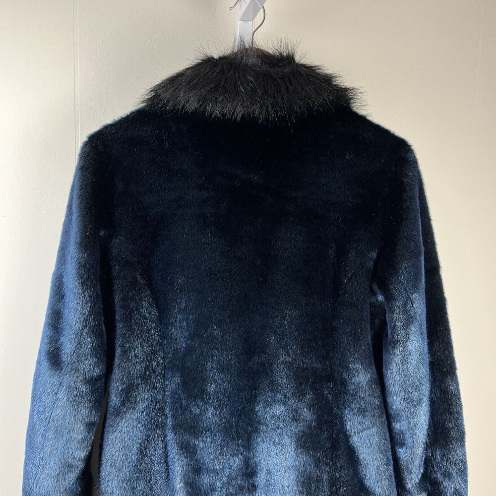 Blanc Noir Outerwear Faux Fur‎ Coat Jacket Blue & Black Mid Length Size Small - Picture 6 of 9
